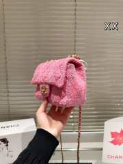 Uubags | Chanel Mini Flap Bag Cotton Tweed Imitation Pearls Pink AS4385 12.5x17x5cm - 2