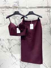 Uubags Valentino crop top and skirt burgundy set - 1