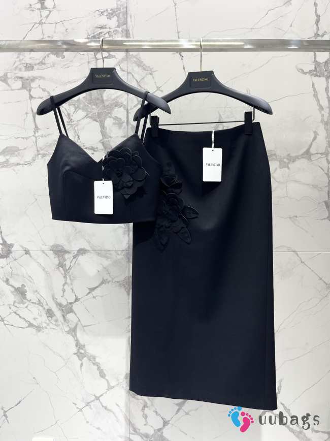 Uubags | Valentino crop top and skirt black set - 1