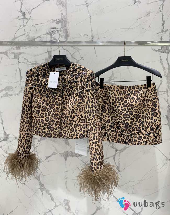 Uubags | Valentino Y2K Sparkle Leopard Feather Trim Top Set - 1