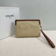 Uubags | Celine small pouch with strap in textile and brown calfskin 25x17.5x1cm - 6