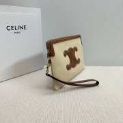 Uubags | Celine small pouch with strap in textile and brown calfskin 25x17.5x1cm - 5