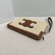 Uubags | Celine small pouch with strap in textile and brown calfskin 25x17.5x1cm - 3