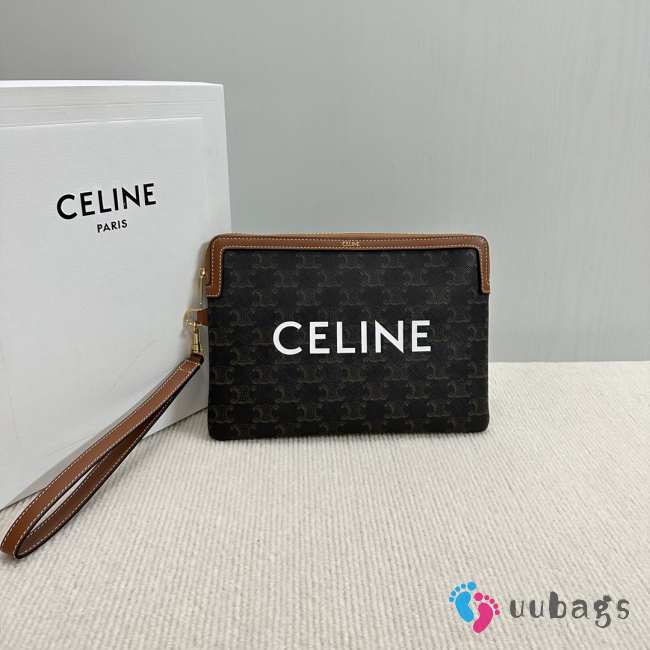 Uubags | Celine small pouch with strap in triomphe canvas with Celine Print 25x17.5x1cm - 1