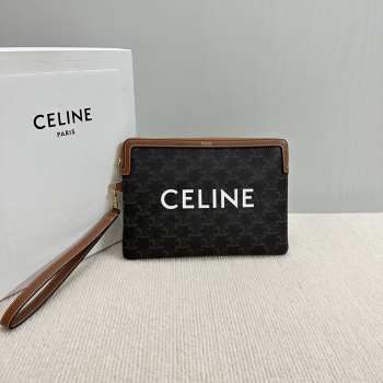 Uubags | Celine small pouch with strap in triomphe canvas with Celine Print 25x17.5x1cm