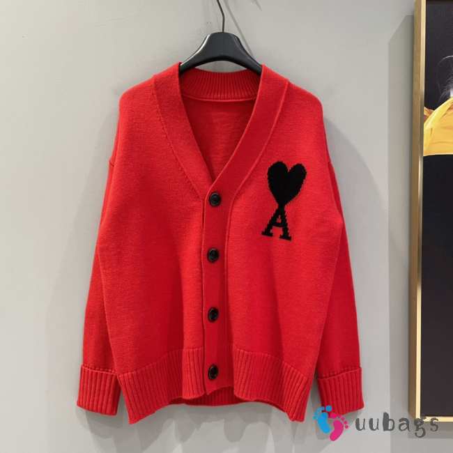 Uubags | Ami Paris Red Logo Wool Cardigan - 1