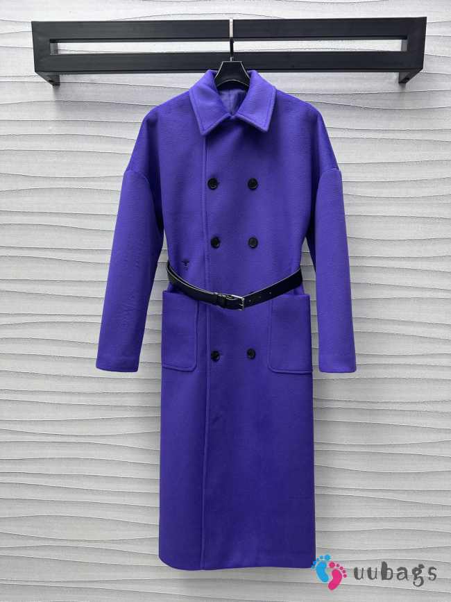 Uubags | Belted Long Coat Purple Double-Sided Blended Virgin Wool and Angora Felt - 1