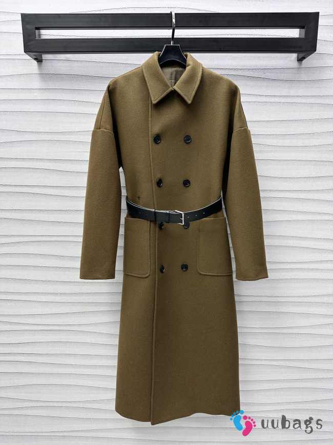 Uubags | Belted Long Coat Green Double-Sided Blended Virgin Wool and Angora Felt - 1