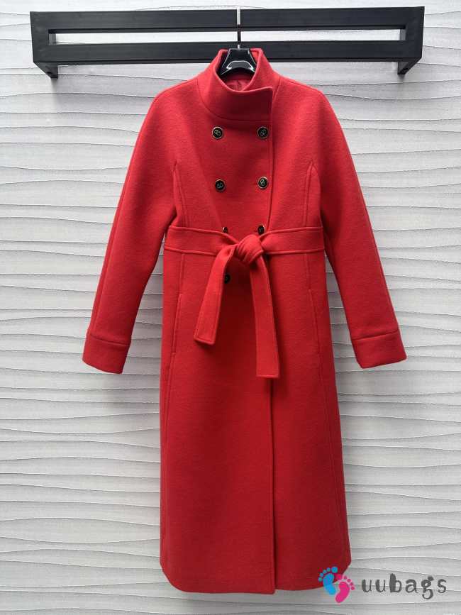 Uubags | Belted Long Coat Red Double-Sided Blended Virgin Wool and Angora Felt - 1