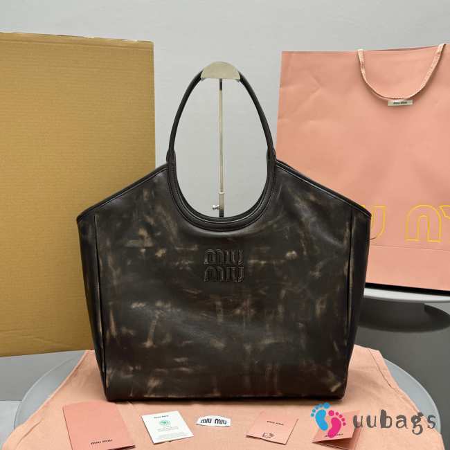 Uubags | Miu Miu Leather tote bag in coffee 38x17x30cm - 1