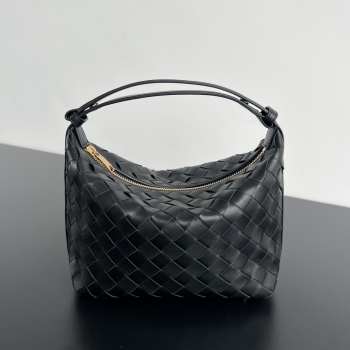 Uubags | Bottega Veneta Wallace bag with Intrecciato craftsmanship in black calf leather 22x13x9.5cm