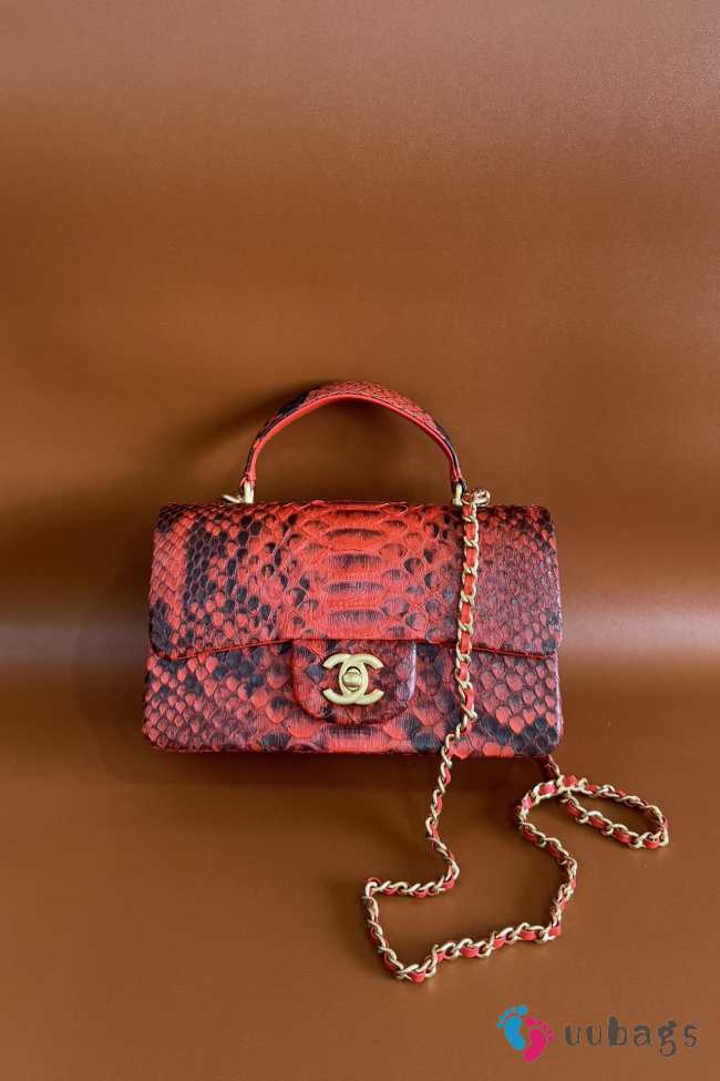 Uubags | Chanel Python Small Flap Bag In Red with Gold Hardware 20cm - 1