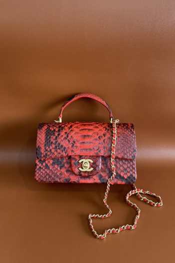 Uubags | Chanel Python Small Flap Bag In Red with Gold Hardware 20cm