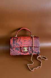 Uubags | Chanel Python Small Flap Bag In Red with Gold Hardware 20cm - 6