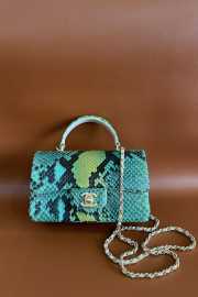 Uubags | Chanel Python Small Flap Bag In Green with Gold Hardware 20cm - 1