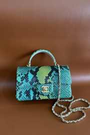 Uubags | Chanel Python Small Flap Bag In Green with Gold Hardware 20cm - 5