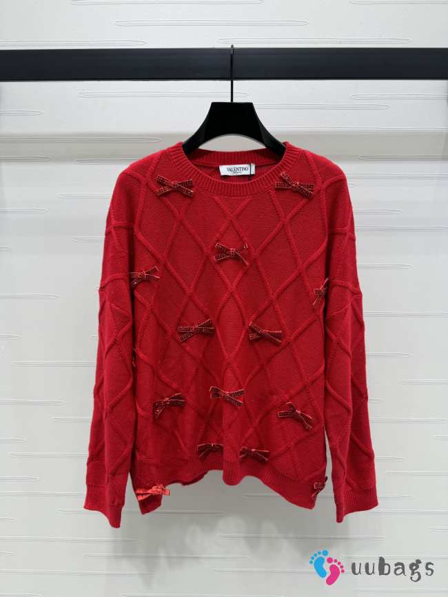 Uubags | Valentino bow embroidered wool sweater in red - 1