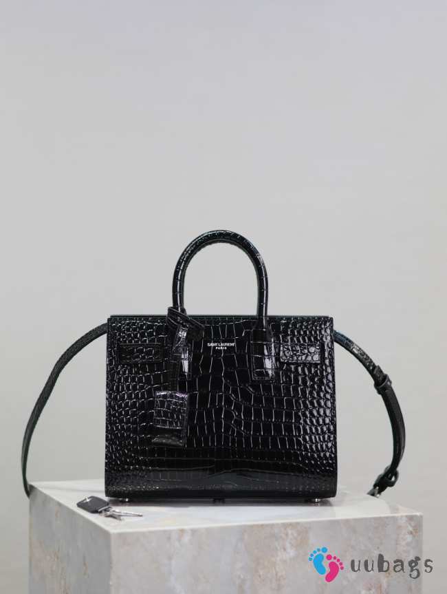 Uubags | YSL SAC DD JOUR IN CROCODILE LEATHER BAG BLACK 22x18x10.5cm - 1