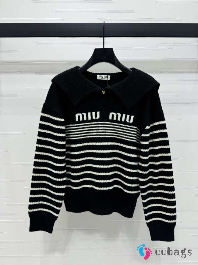 Uubags | Miu Miu zipper pullover plaid sweater in black - 1