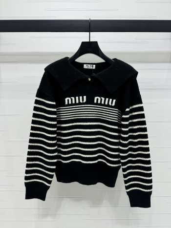 Uubags | Miu Miu zipper pullover plaid sweater in black