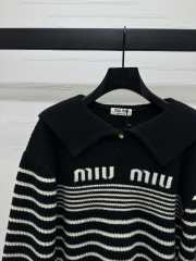 Uubags | Miu Miu zipper pullover plaid sweater in black - 3