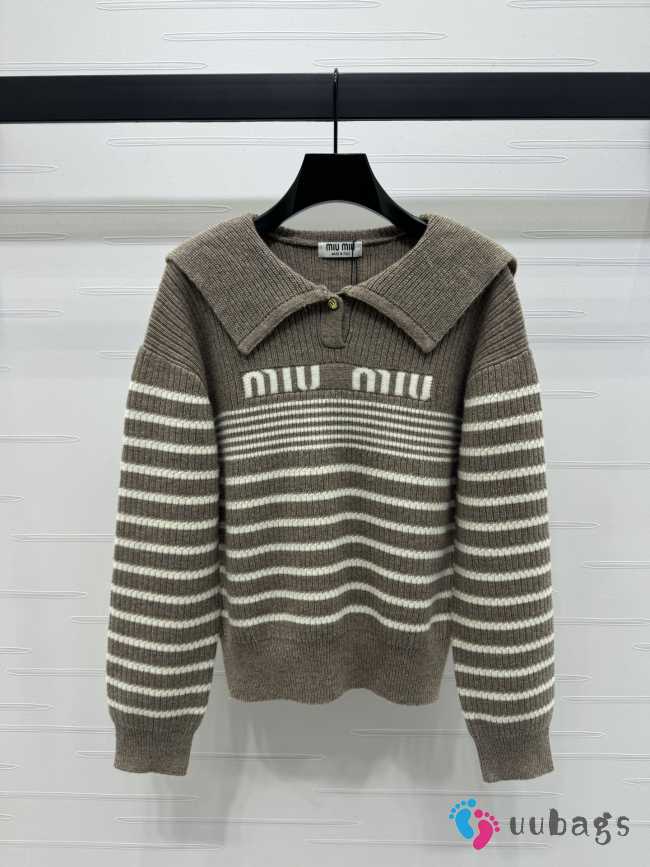 Uubags | Miu Miu zipper pullover plaid sweater in grey - 1