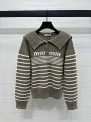 Uubags | Miu Miu zipper pullover plaid sweater in grey - 1