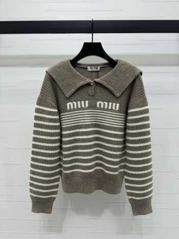 Uubags | Miu Miu zipper pullover plaid sweater in grey