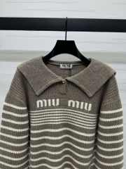 Uubags | Miu Miu zipper pullover plaid sweater in grey - 5