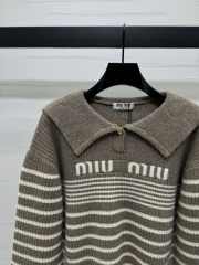 Uubags | Miu Miu zipper pullover plaid sweater in grey - 3