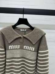 Uubags | Miu Miu zipper pullover plaid sweater in grey - 2