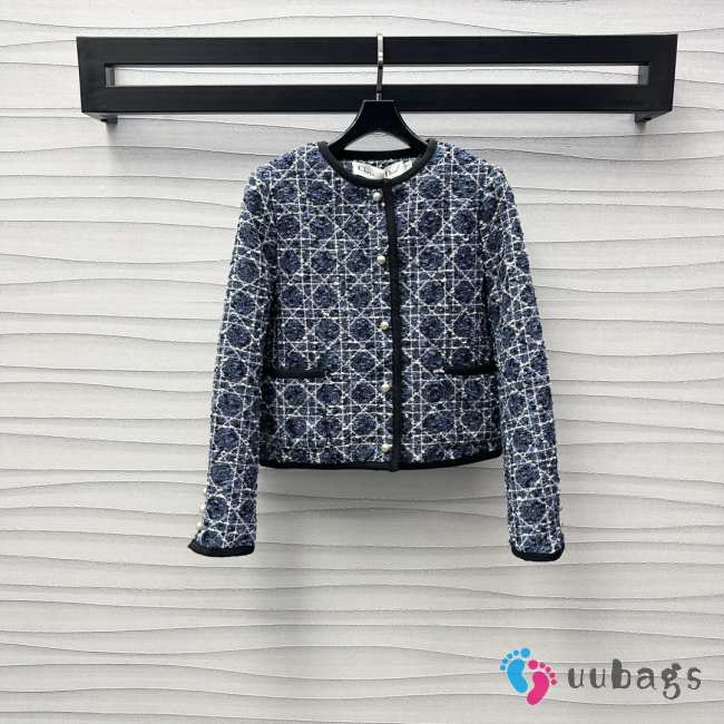 Uubags | Dior Cannage Cropped Jacket Blue Cotton-Blend Tweed - 1