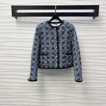 Uubags | Dior Cannage Cropped Jacket Blue Cotton-Blend Tweed