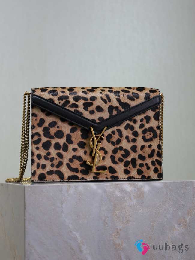 Uubags | YSL Pony Hair Leopard Print Monogram Cassandra Clasp Bag Black 22x16.5x5.5cm - 1