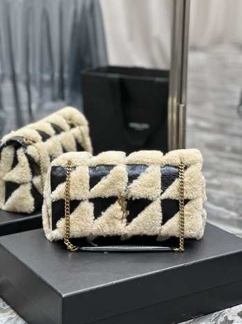 Uubags | YSL Jamie Medium Suede & Shearling Bag In Black/White 25x15x7.5cm