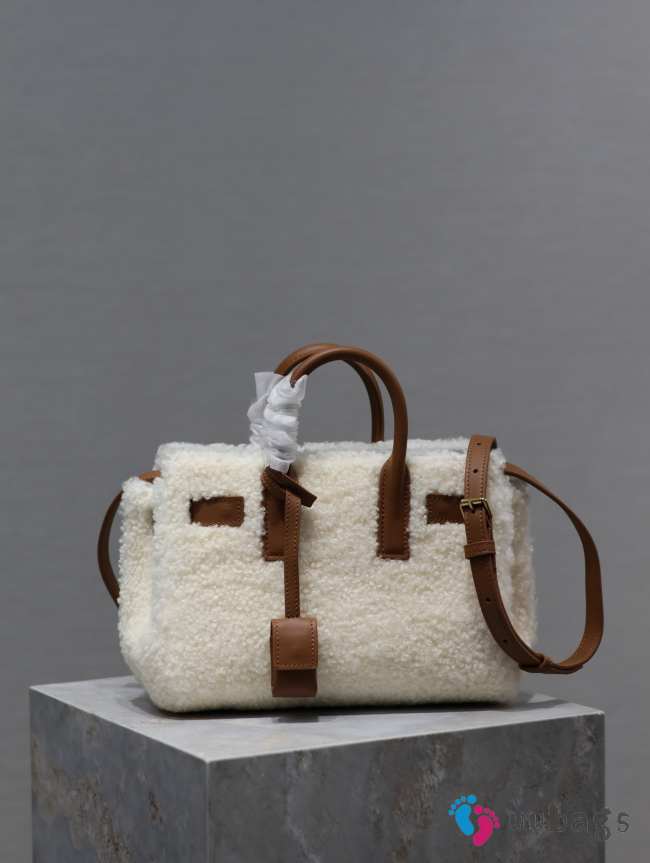 Uubags | YSL Sac De Jour Shearling & Leather Bag In Brown/White 22x18x11cm - 1