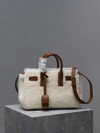 Uubags | YSL Sac De Jour Shearling & Leather Bag In Brown/White 22x18x11cm