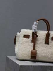 Uubags | YSL Sac De Jour Shearling & Leather Bag In Brown/White 22x18x11cm - 5