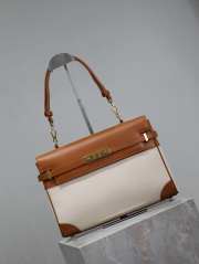 Uubags | YSL Manhattan in Box Brown/Natural Canvas Leather Bag 32x23x10.5cm - 6