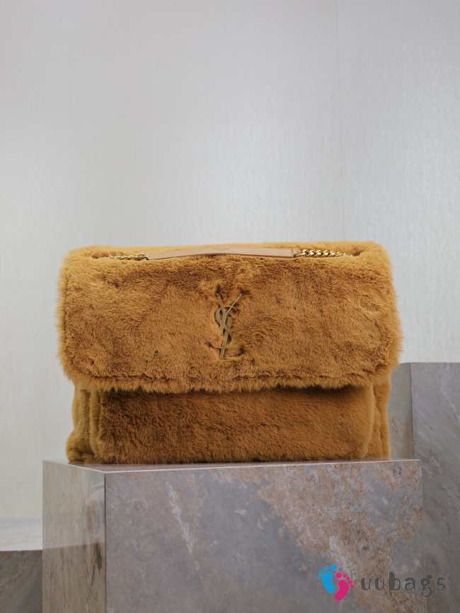 Uubags | YSL oversized Niki in brown feathers and satin bag 47x34x16cm - 1