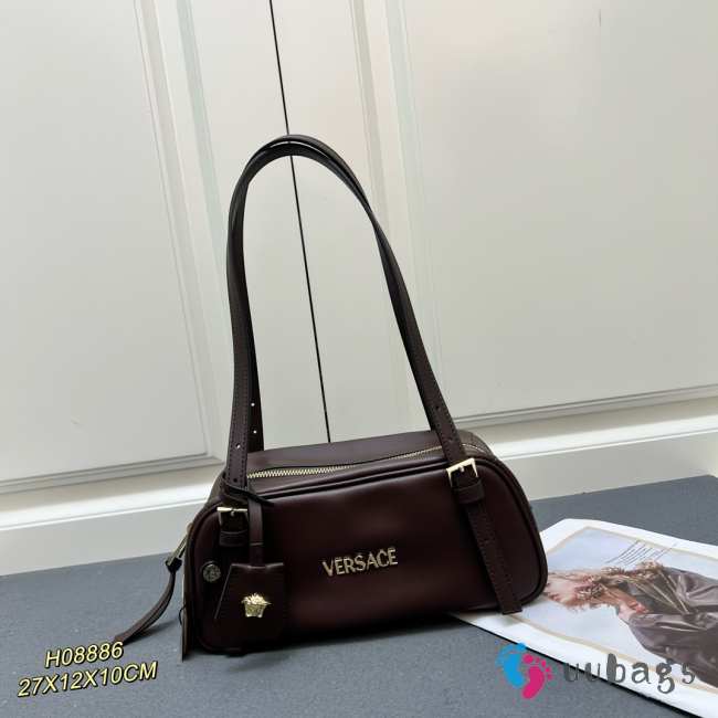 Uubags | Versace Tag Bowling Shoulder Bag In Dark Brown 27x10x12cm - 1