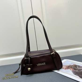 Uubags | Versace Tag Bowling Shoulder Bag In Dark Brown 27x10x12cm