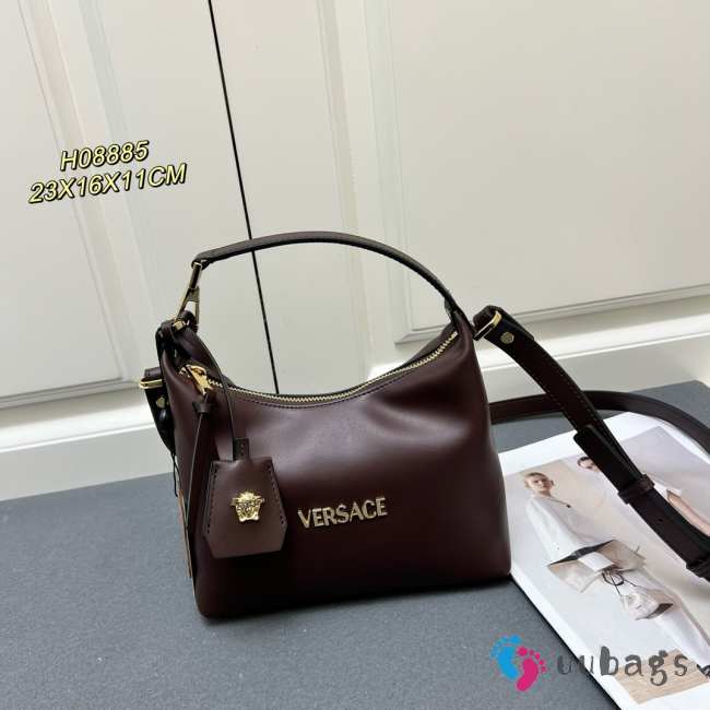 Uubags | Versace Tag Hobo Handbag In Dark Brown 23x16x11cm - 1