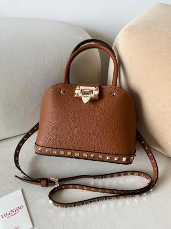 Uubags | Valentino Garavani Rockstud Small Bag In Brown Grainy Calfskin 21x15x10cm