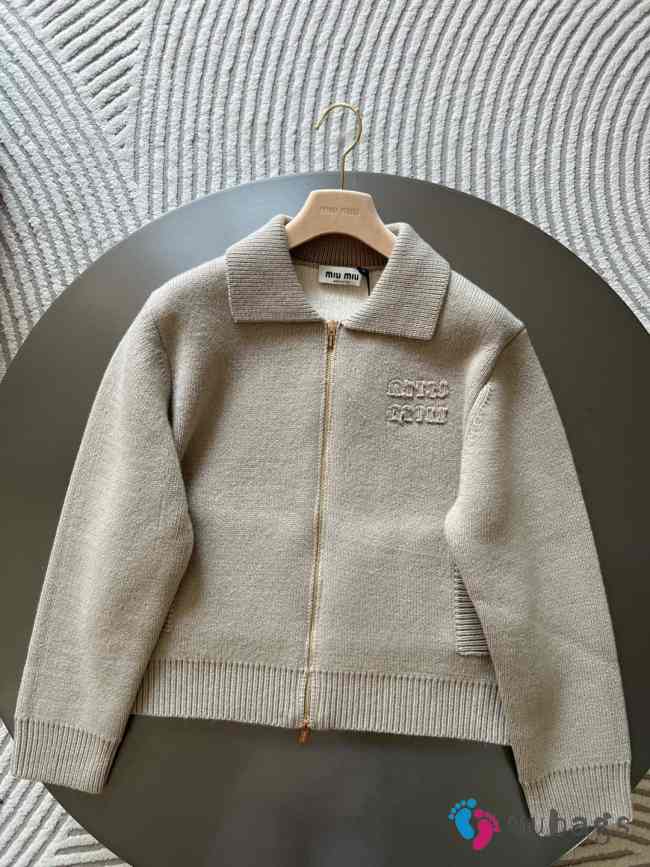 Uubags | Miu Miu Shetland wool and cashmere zipper cardigan in sand beige - 1