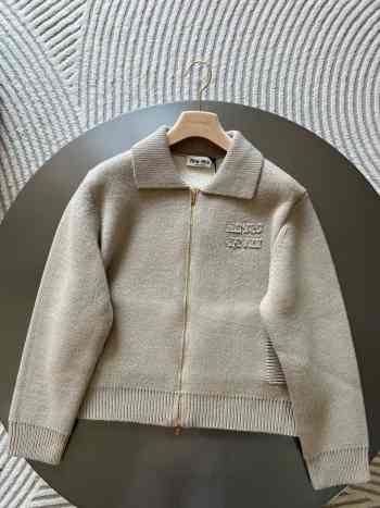 Uubags | Miu Miu Shetland wool and cashmere zipper cardigan in sand beige