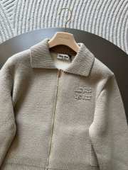 Uubags | Miu Miu Shetland wool and cashmere zipper cardigan in sand beige - 4