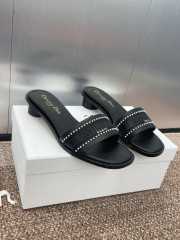 Uubags | Dior Dway Heeled Slide Black Calfskin and Embroidered Cotton with White Resin Pearls - 2