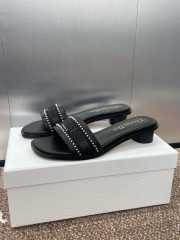 Uubags | Dior Dway Heeled Slide Black Calfskin and Embroidered Cotton with White Resin Pearls - 3