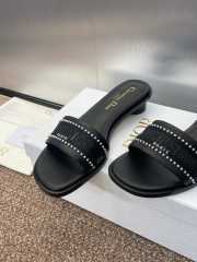 Uubags | Dior Dway Heeled Slide Black Calfskin and Embroidered Cotton with White Resin Pearls - 4